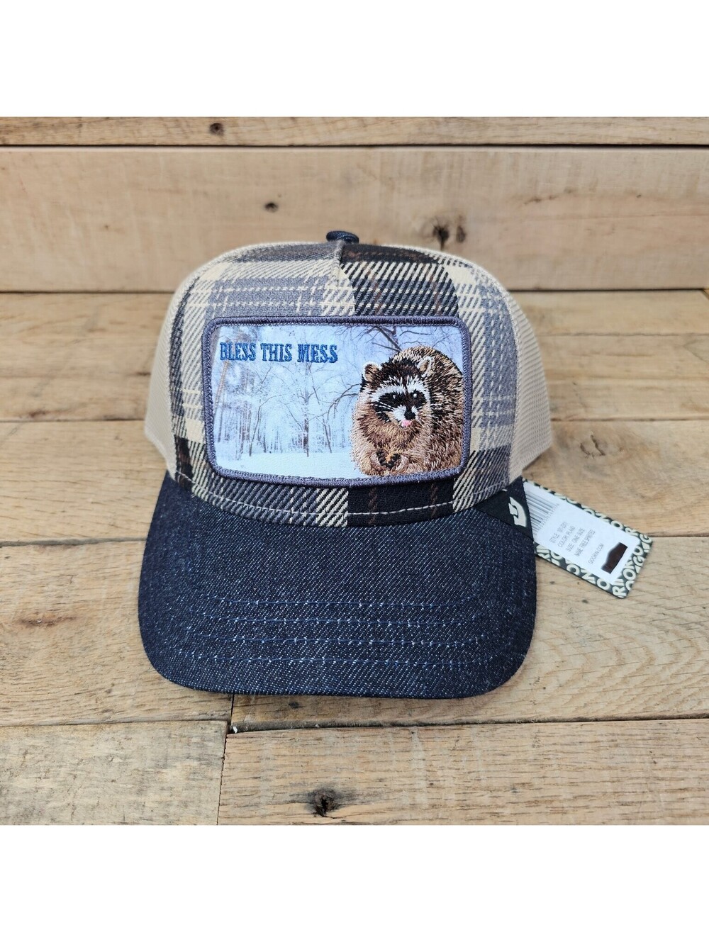 Goorin Bros. Bless This Mess Raccoon Plaid Trucker Hat Snapback One Size